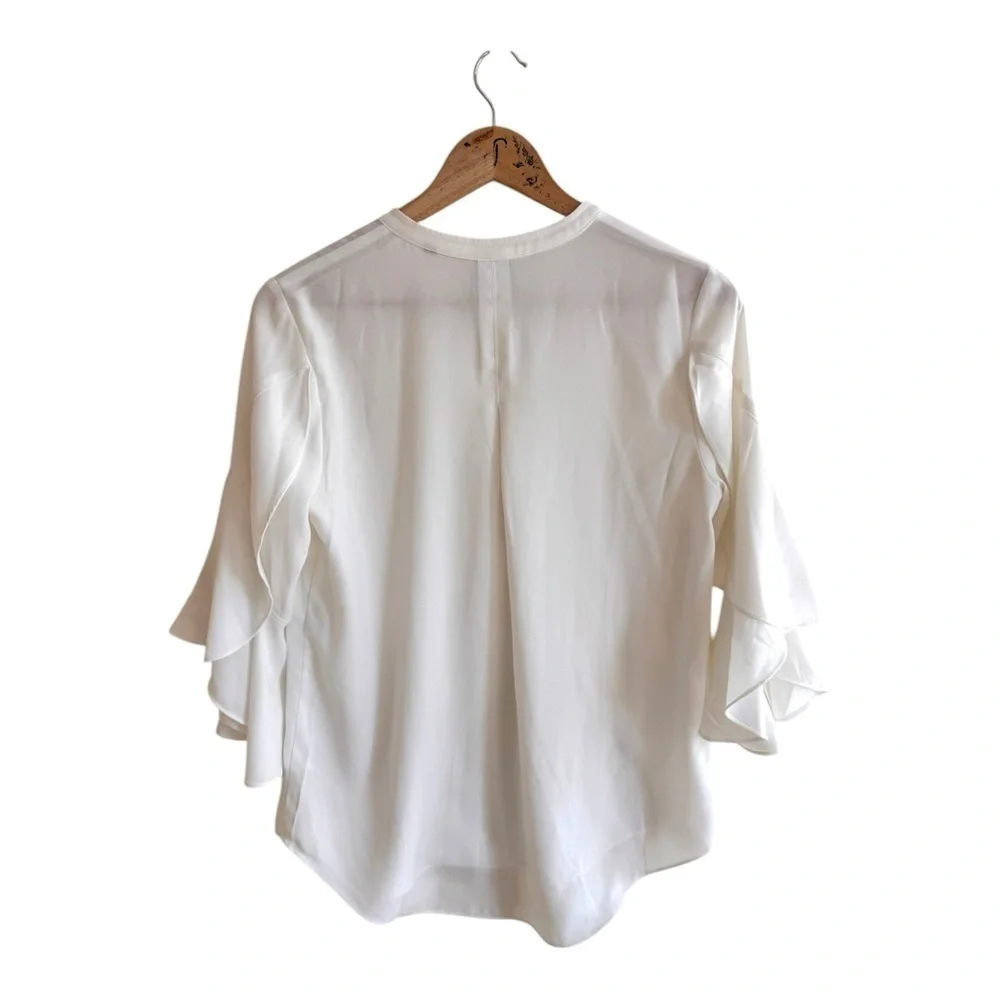 CAbi White Float Top 3/4 Ruffle Bell Sleeve Womens Size S Blouse 5521